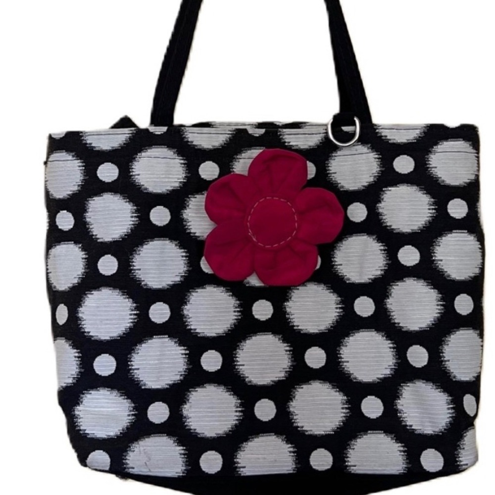 Berkshire Bags Purse Black White Gray Pink Flower Zipper Closure‎ Unique